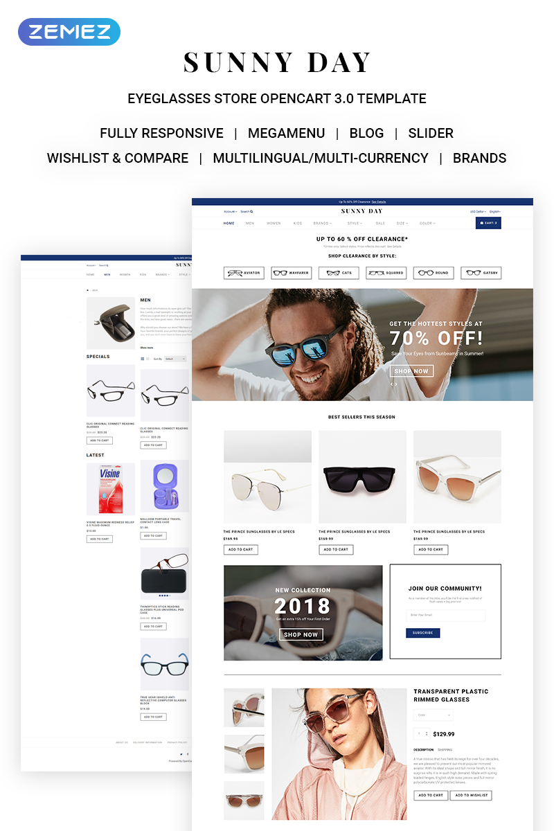 "Sunny Day - Classy Eyeglasses Online Store" thème OpenCart adaptatif #70709 - screenshot