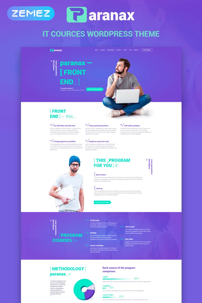 Tema WordPress Responsive #70710 "Paranax - IT Courses Elementor" - screenshot