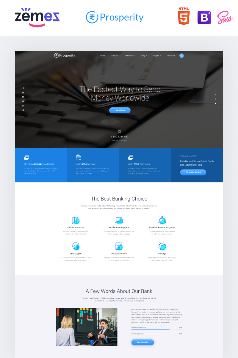 "Prosperity - Banking Multipage HTML5" Responsive Website template №70897 - screenshot