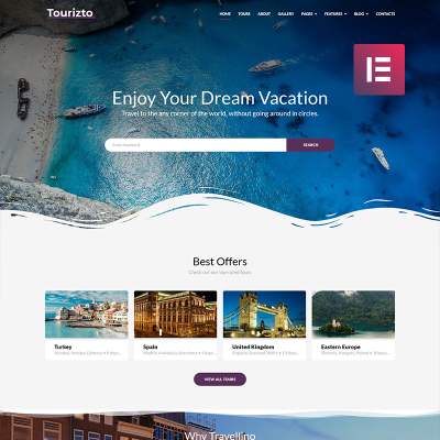 Tourizto - Elementor WordPress pro cestovní kancelář #70827