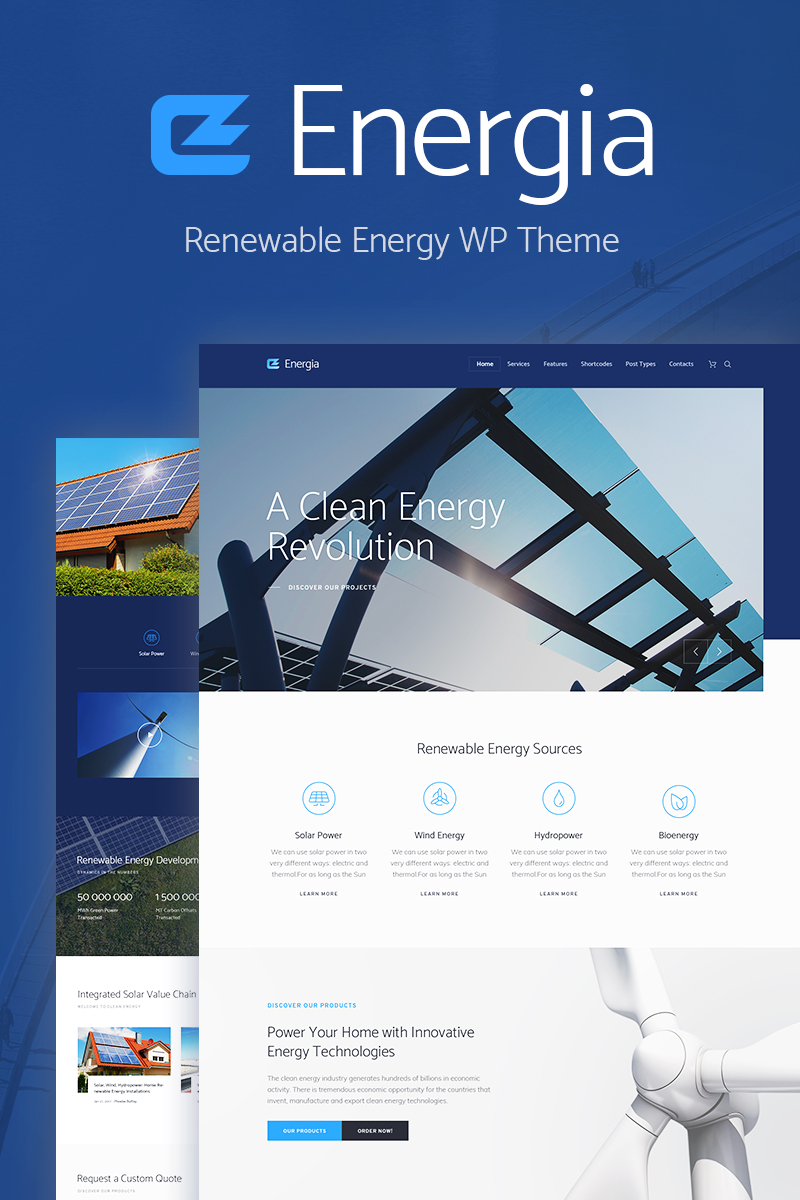 "Energia - Renewable Energy & Environment" - адаптивний WordPress шаблон №70903
