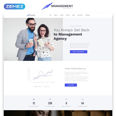 Landing Page Template namens "Management - Brilliant Management Company HTML" #70902