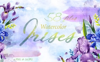 Tender Watercolor Irises PNG Set - Illustration