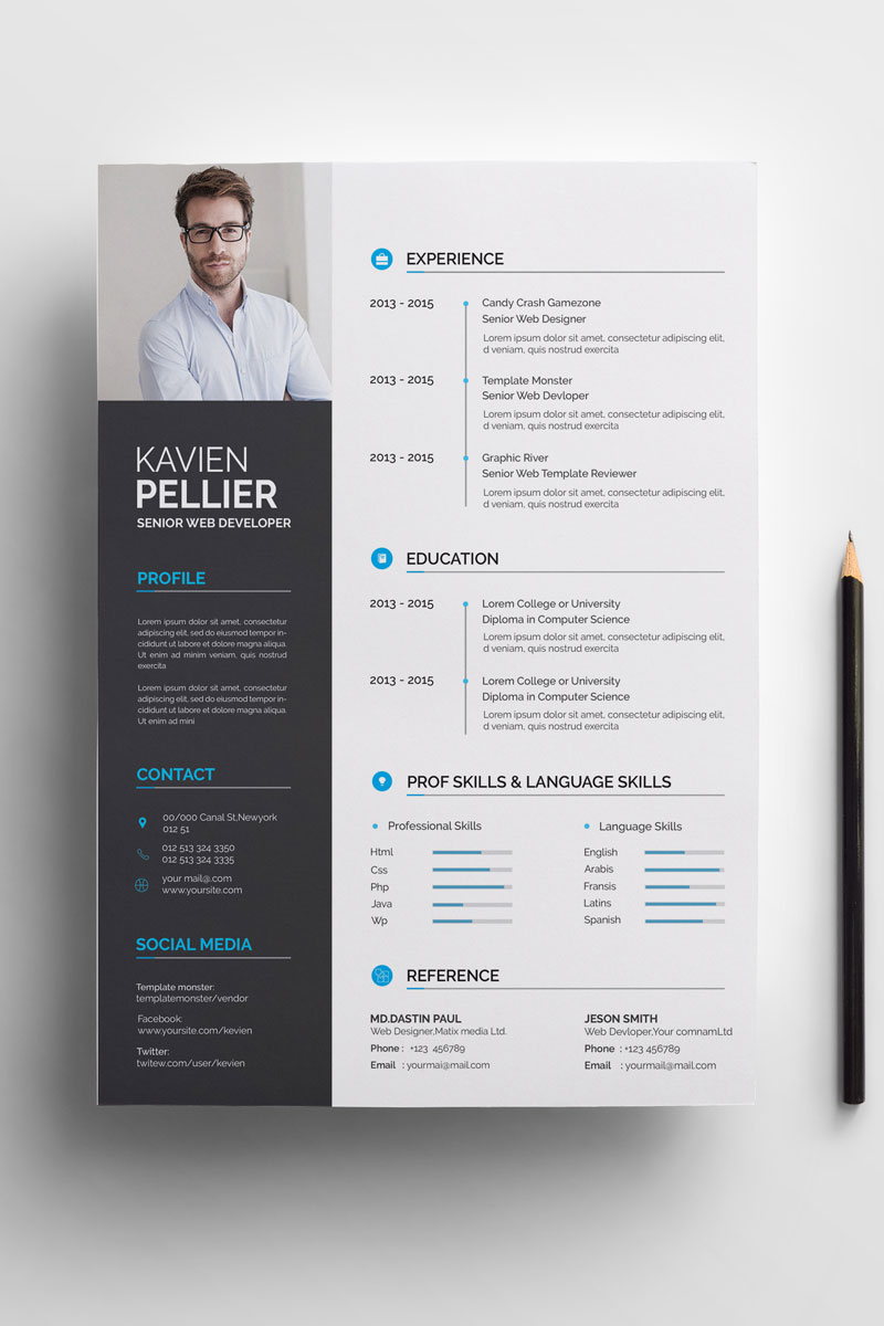"Clean and Creative Kavien Pellier" CV Template №71008 - screenshot