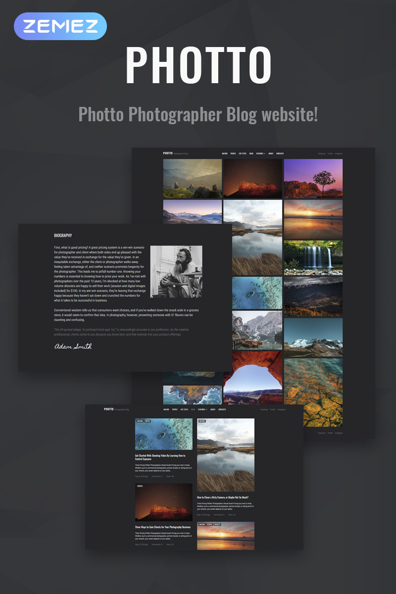 "Photto - Photographer Blog Elementor" thème WordPress adaptatif #71021