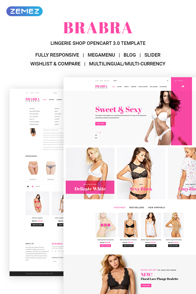 "Brabra - Beautiful Lingerie Online Store" Responsive OpenCart Template №71129