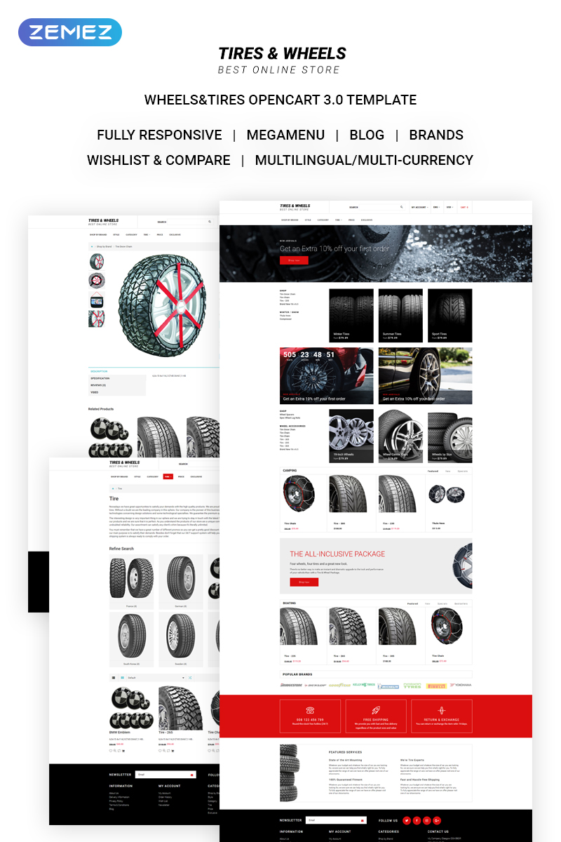 Modello OpenCart Responsive #71135 "Tires & Wheels - Auto Parts Online Store" - screenshot