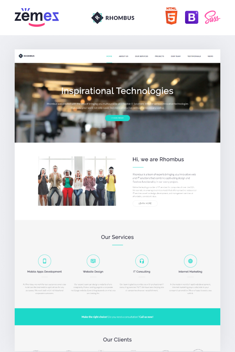 Rhombus - Minimalistic IT Solutions Company Landing Page Template