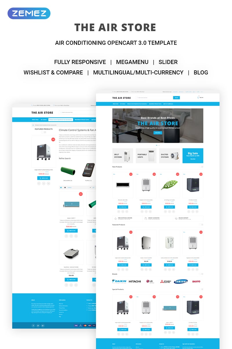 "The Air Store - Simple Air Conditioning Systems Online Shop" Responsive OpenCart Template №71443