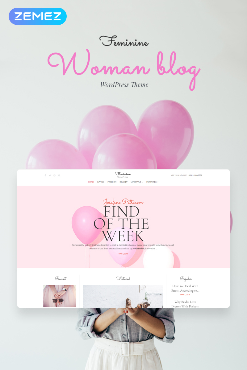 Tema De WordPress "Feminine - Woman Blog Elementor" #71586