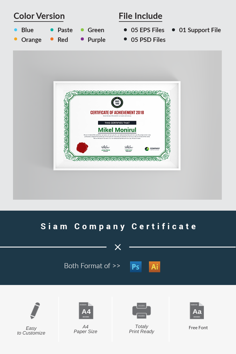 Siam Company Certificate Template