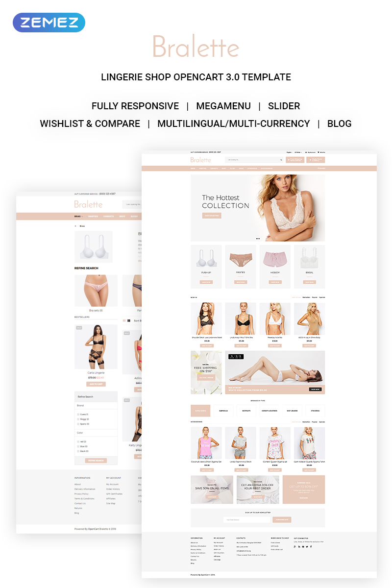 "Bralette Lingerie" Responsive OpenCart Template №71620