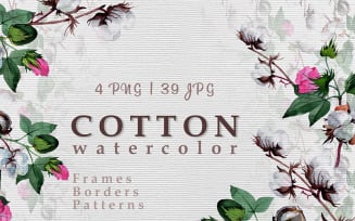 Cool Cotton PNG Watercolor Creative Set - Illustration
