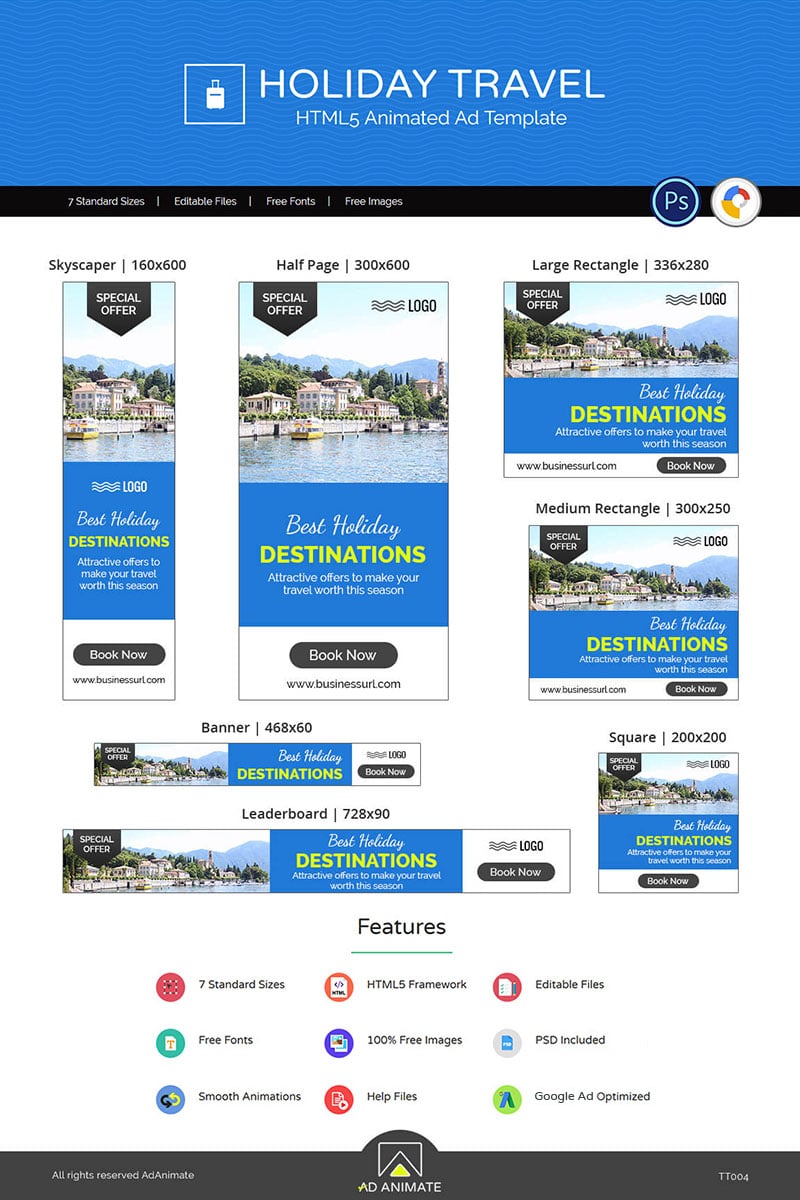 Animated Banner "Tour & Travel | Holiday Travel Banner Ad Templates" #71780 - captura de pantalla