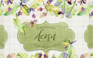 Forest Acorn PNG Watercolor Creative Set - Illustration
