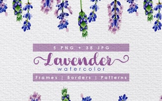 Holiday Purple Lavender Flowers PNG Watercolor Set - Illustration