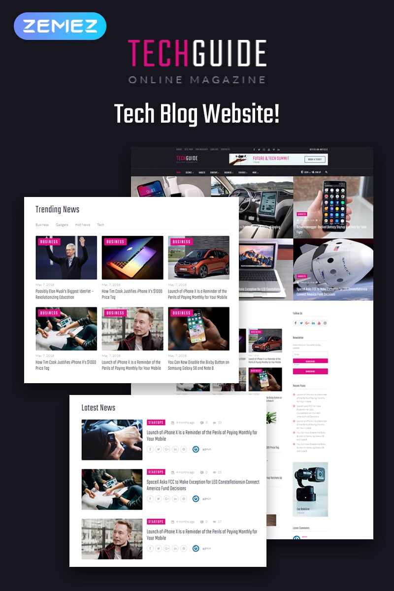 "Techguide - Tech Blog Elementor" Responsive WordPress thema №71739