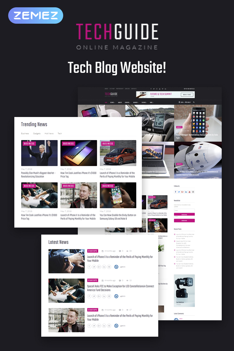 "Techguide - Tech Blog Elementor" 响应式WordPress模板 #71739