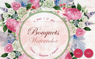 Wedding Watercolor Bouquets PNG Set - Illustration