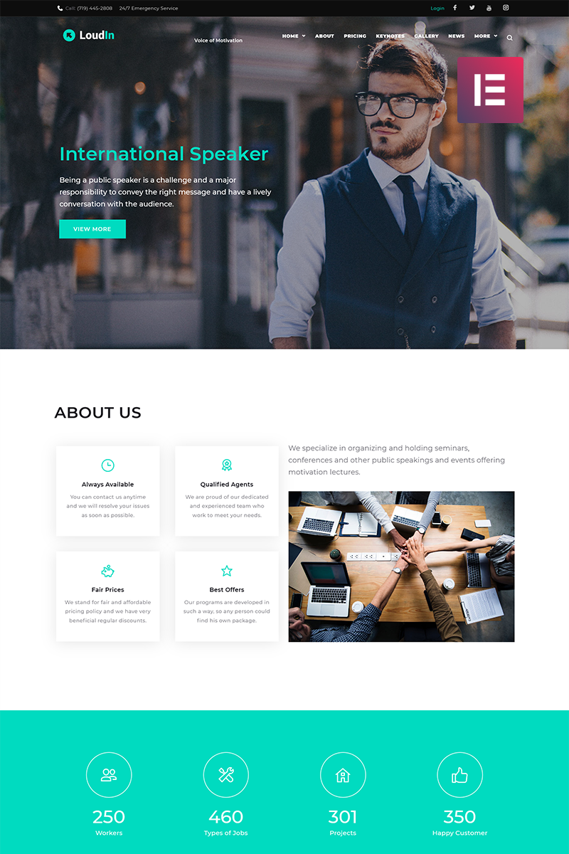 Loudin - Public Speaking Elementor WordPress Theme - screenshot