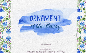 Ornament Of Blue Flowers PNG Watercolor Set - Illustration
