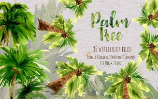 Palm Tree PNG Watercolor Set - Illustration
