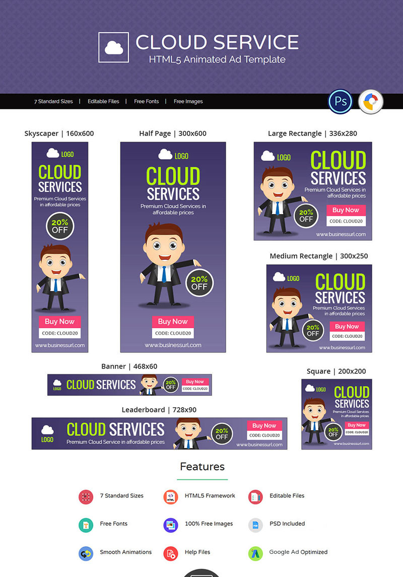 Professional Services Cloud Service Hosting Banner Ad Animated