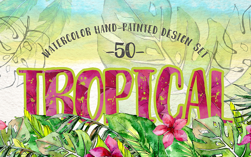 Tropical Leaves Collection PNG Watercolor Set - Illustration