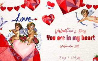 Valentines Day PNG Watercolor Set - Illustration