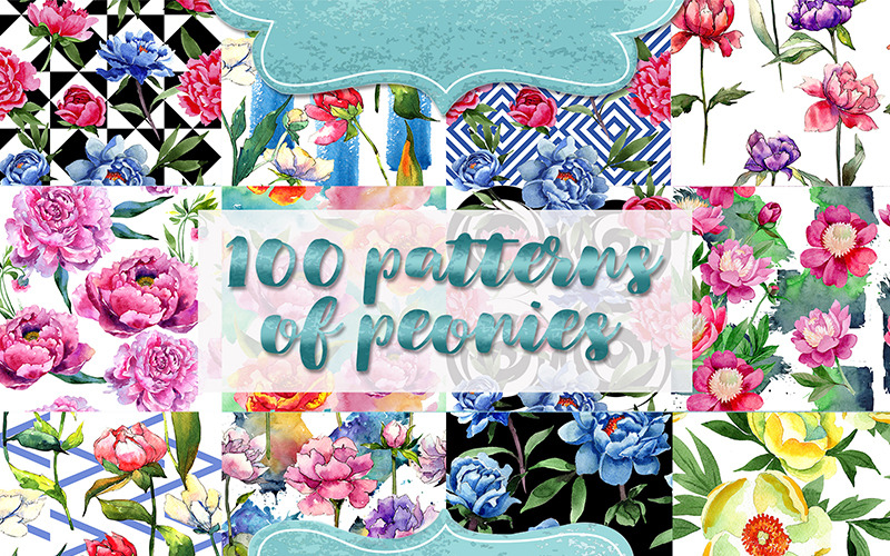 Wonderful 100 Patterns of Peonies JPG Set - Illustration