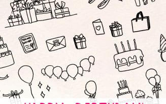 Birthday Party 55 Vector Line Art Sketches - Illustration