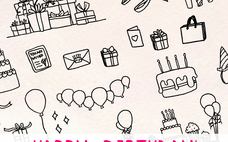 Birthday Party 55 Vector Line Art Sketches - Illustration