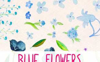 Blue Flowers 95 Floral Watercolor Elements - Illustration