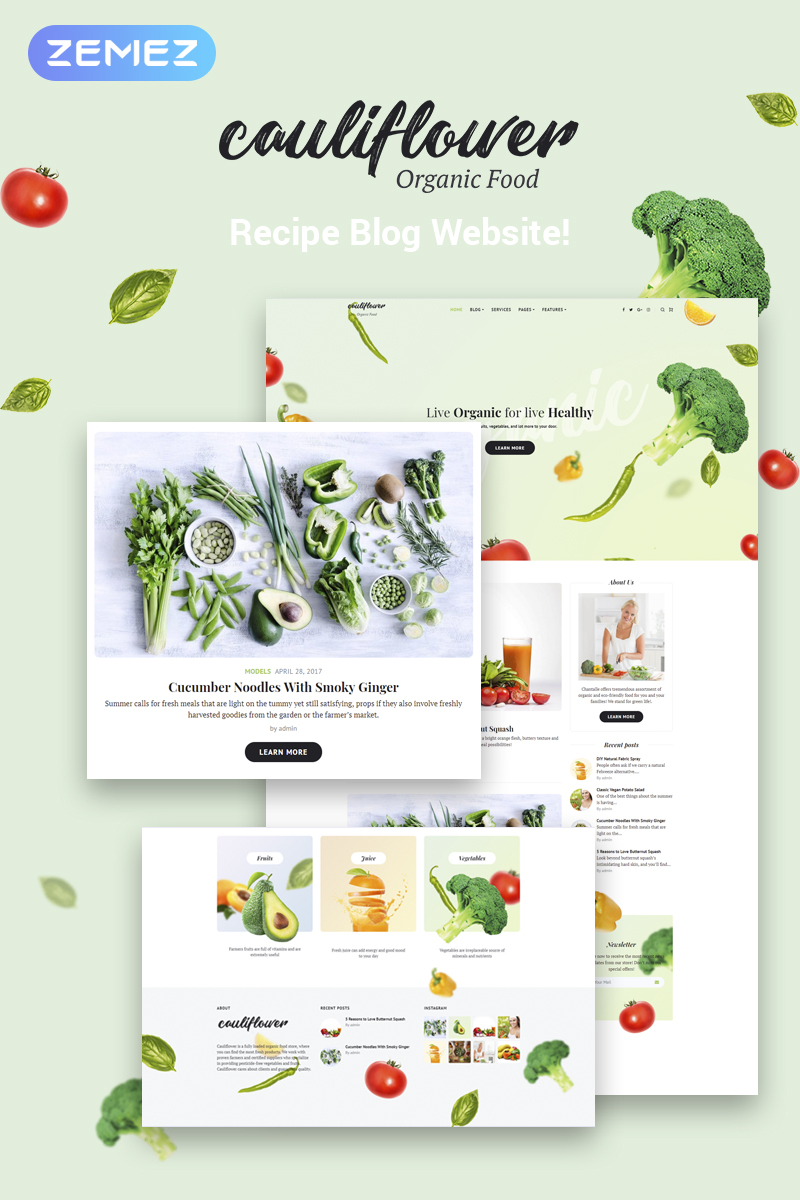 Cauliflower - Organic Food Blog Elementor Tema WordPress №71935 - captura de tela