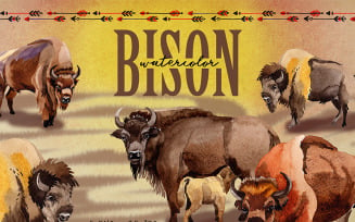 Exotic Bison Wild Animal PNG Watercolor Set - Illustration