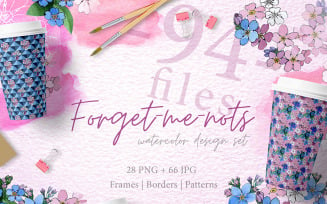 Forget-Me-Nots Flowers PNG Watercolor Set - Illustration