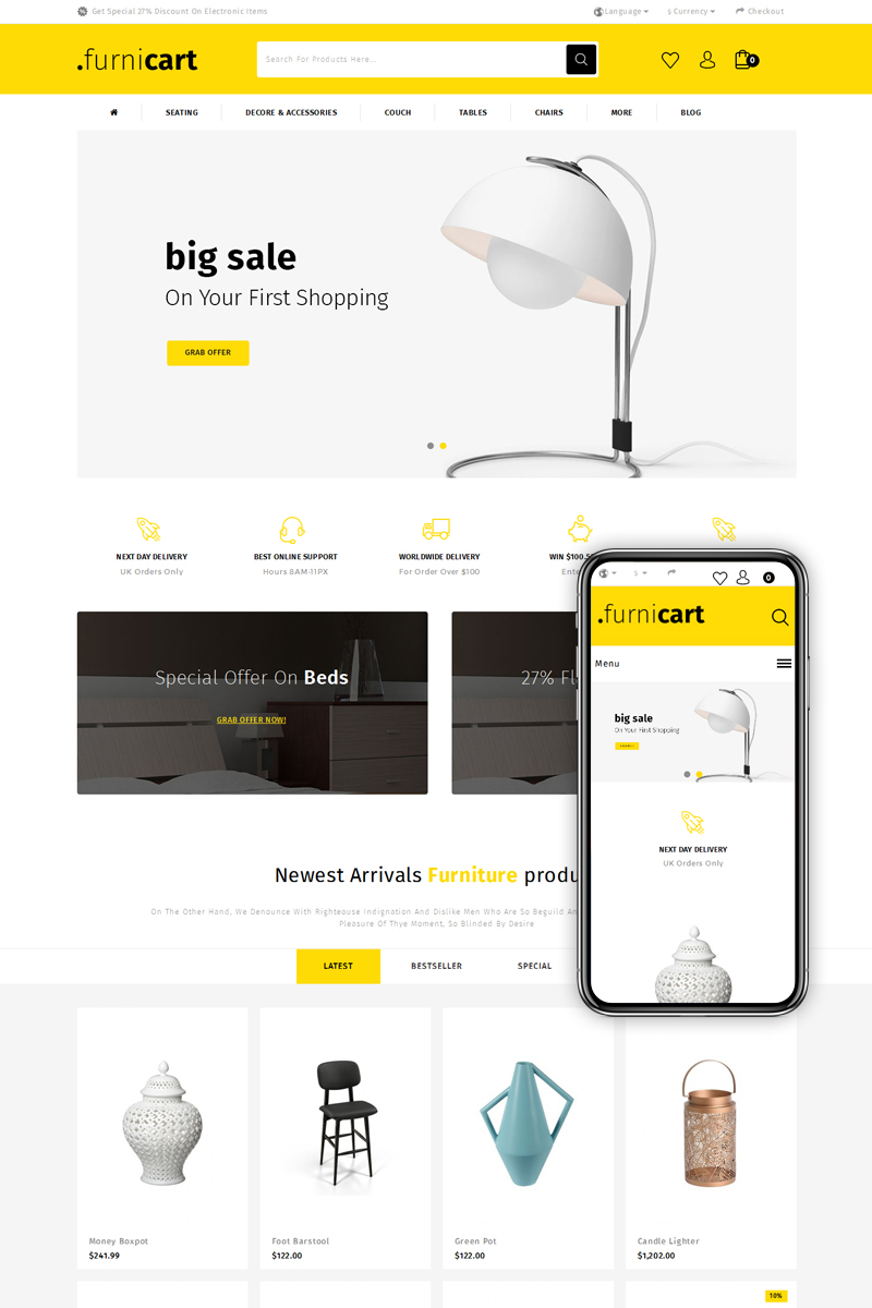 Furnicart Home Decor Store Opencart Template 71904