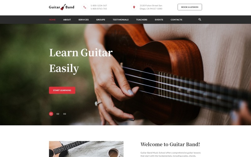 Guitar Band - Cool Music School HTML Landing Page Template