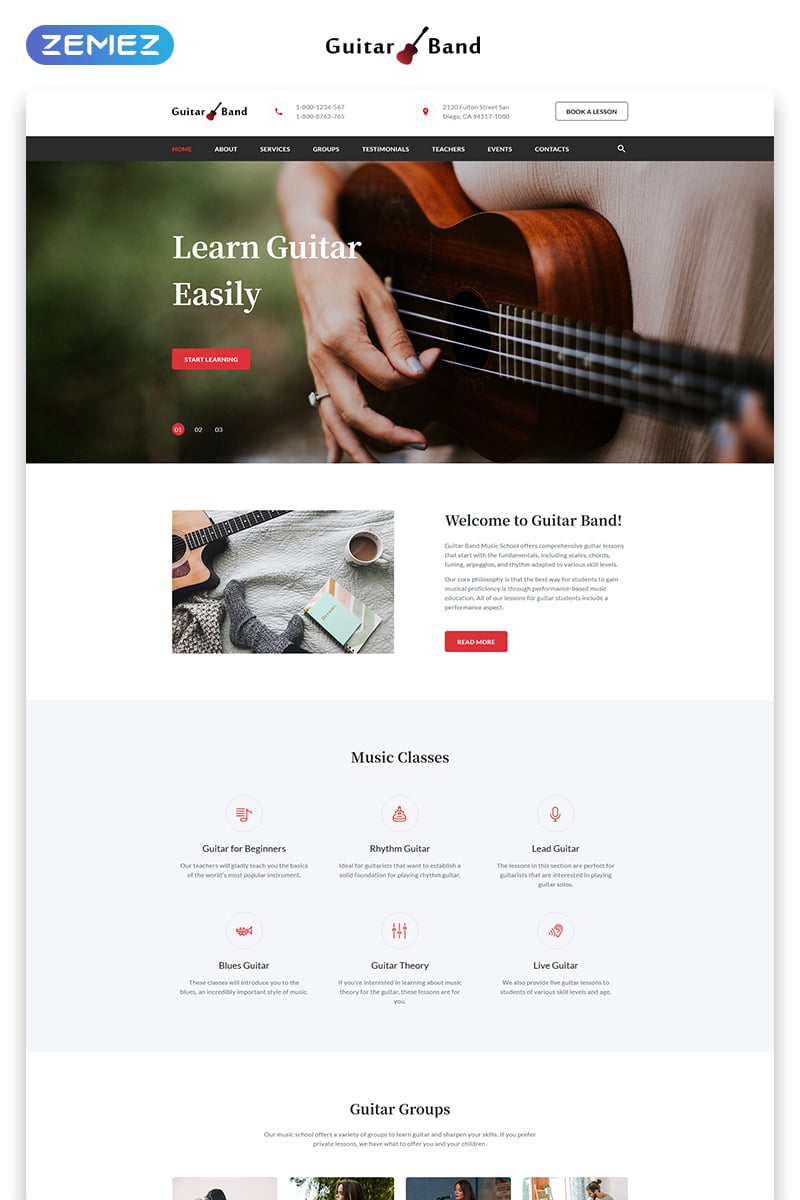Guitar Band - Cool Music School HTML Landing Page Template