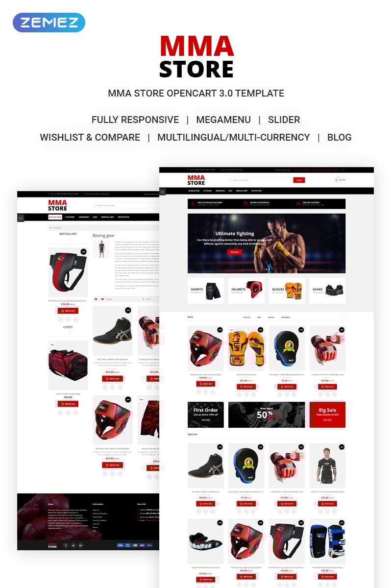 "MMA Store - Brutal MMA Sports Gear Online Store" thème OpenCart adaptatif #71954