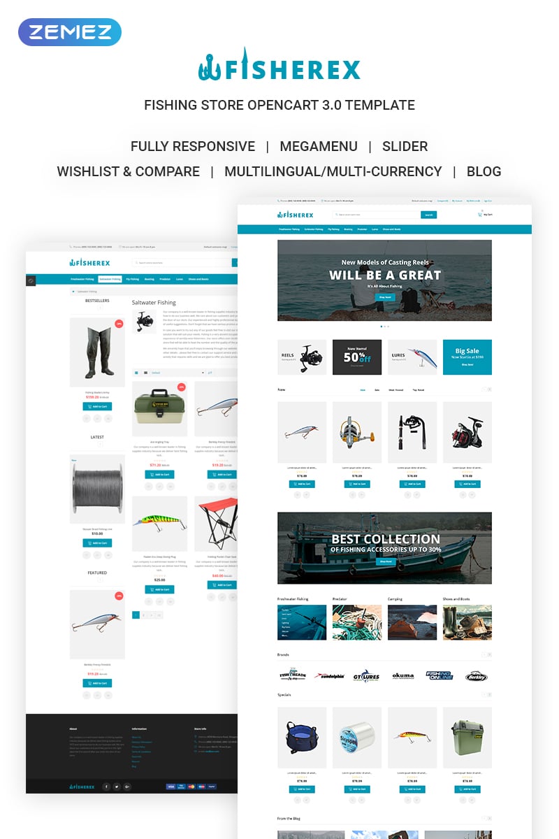 "Fisherex - Fishing Store" thème OpenCart adaptatif #72059