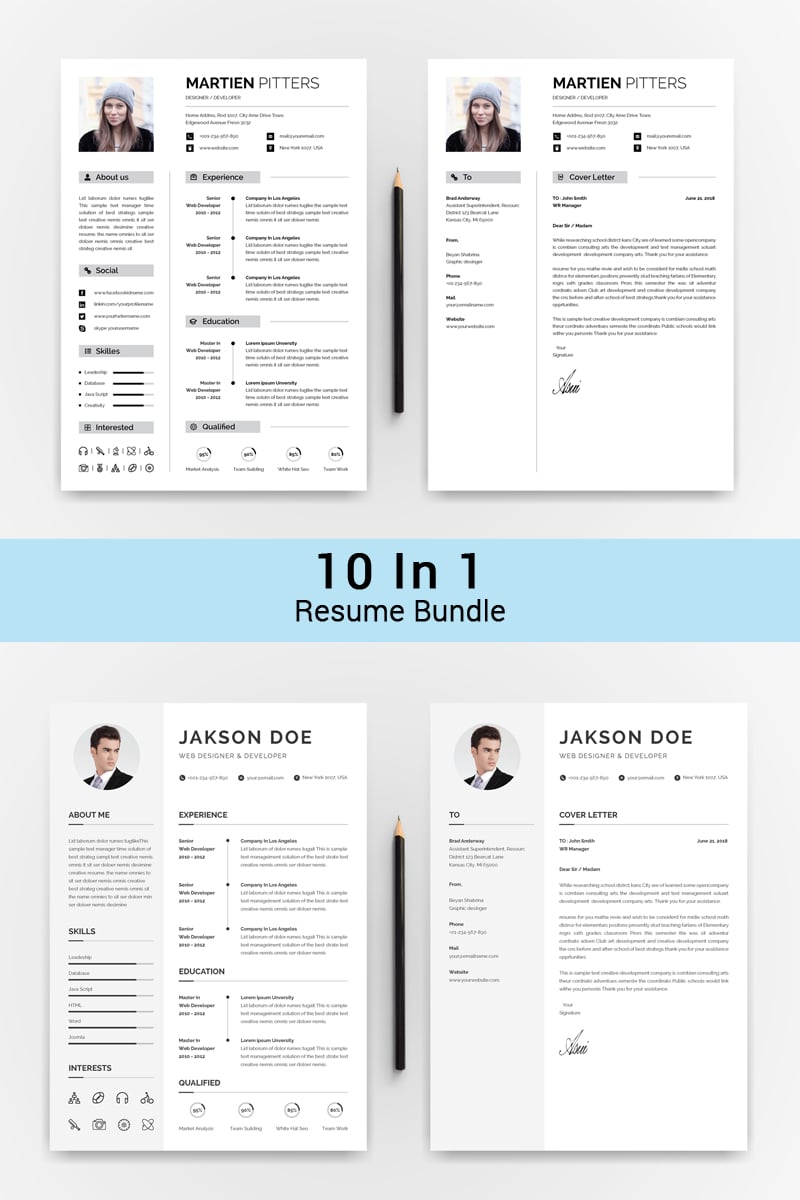 "10 IN 1 Professinol Creative Resume" Bundle №72017