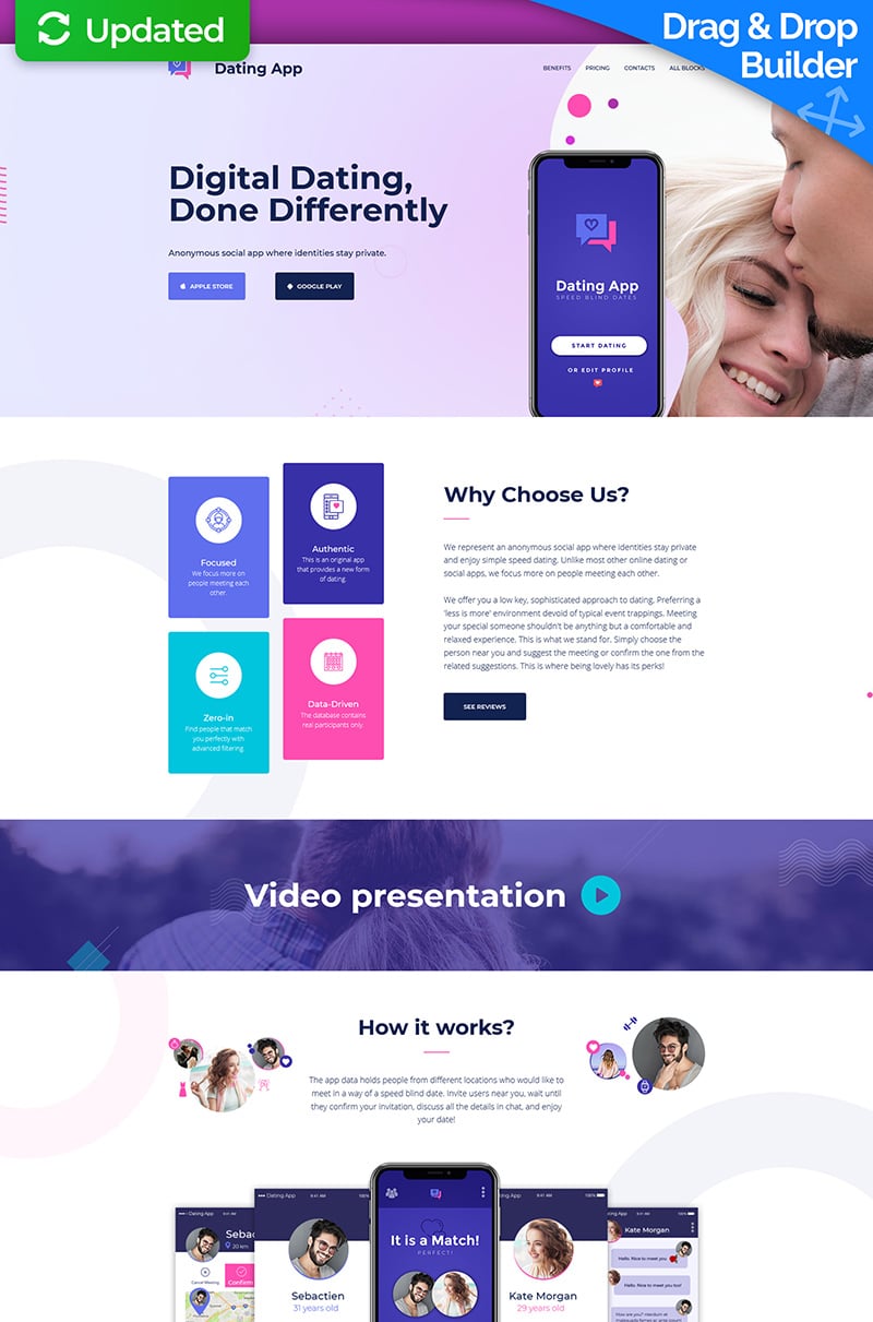 Plantilla Para Página De Aterrizaje "Dating App MotoCMS 3" #72099
