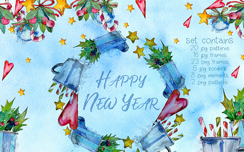 Winter Holiday PNG Watercolor Set - Illustration
