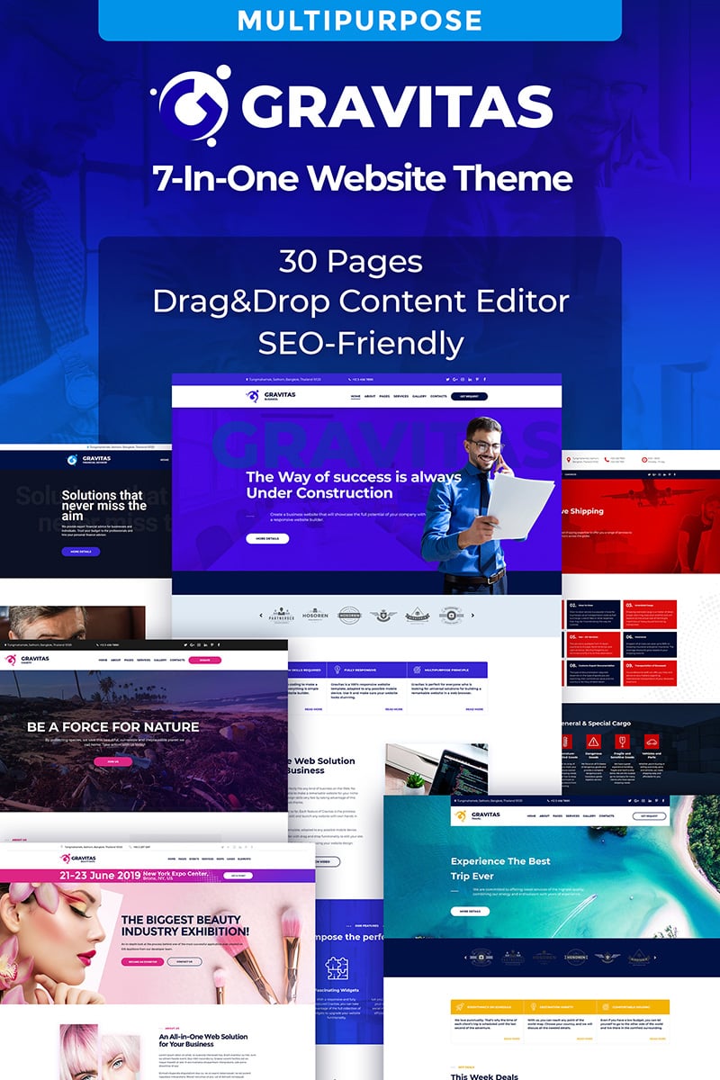 "Gravitas Multipurpose Business" Responsive Moto CMS 3 Template №72222