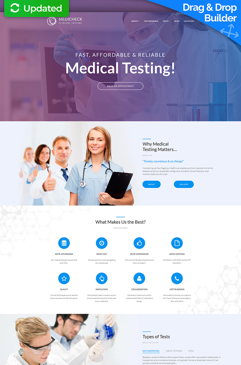 Reszponzív MediCheck - Medical Laboratory Moto CMS 3 sablon 73232