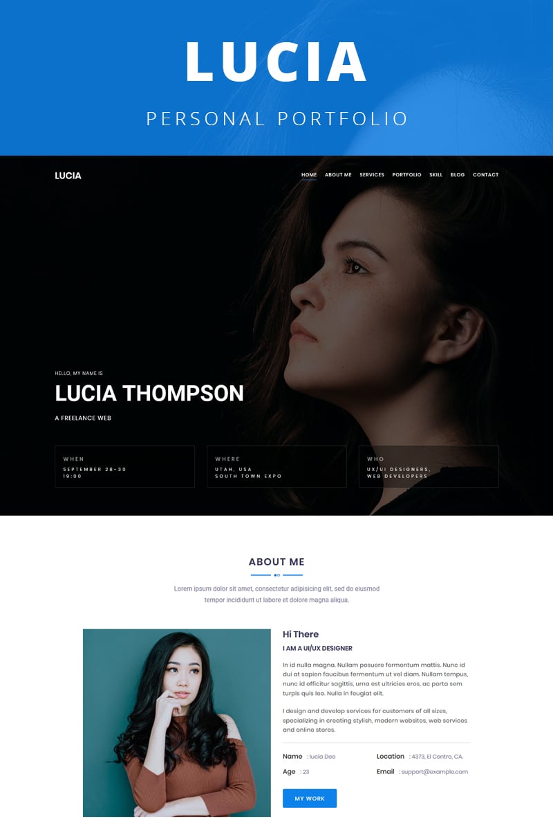 Lucia - Personal Portfolio Template Landing Page Template