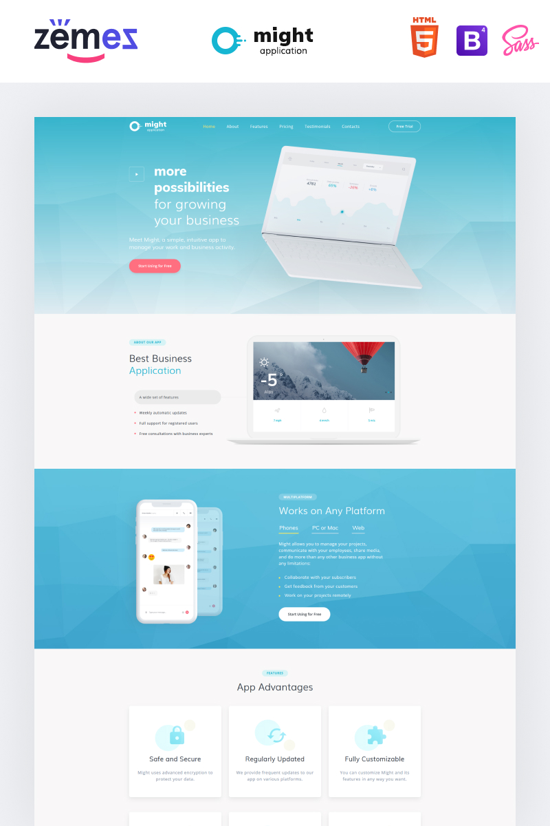 "Might - Delicate Web Application HTML" modèle de page d'atterrissage adaptatif #73394