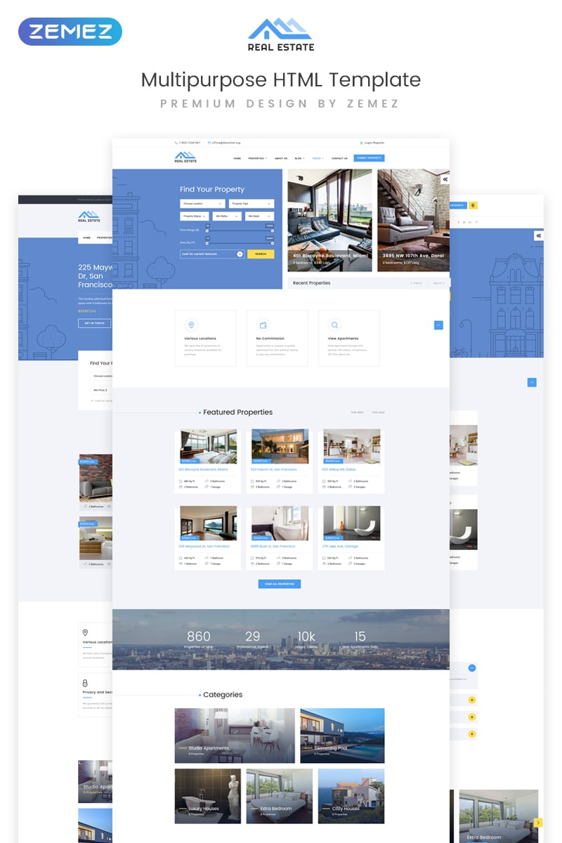 Responsive Real Estate Multipurpose HTML5 Web Sitesi #73337 - Ekran resmi