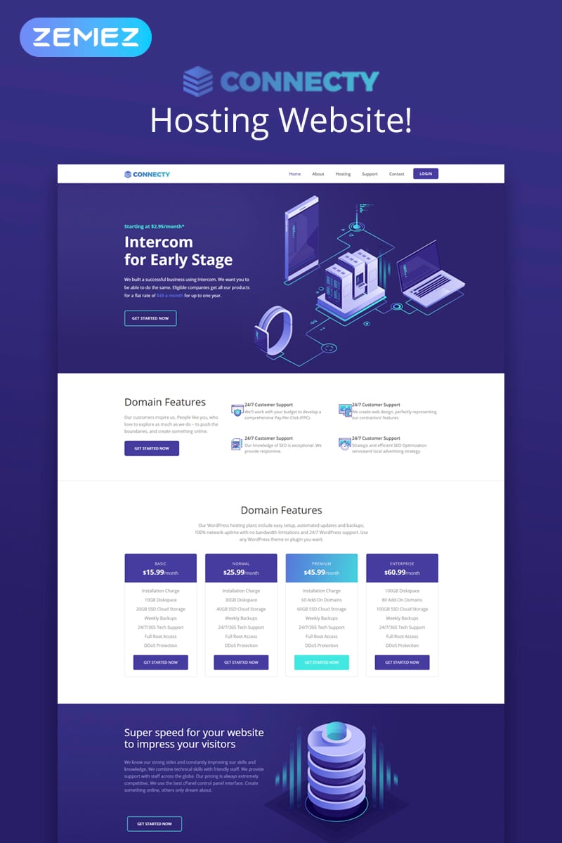 Reszponzív Connecty - Hosting Elementor WordPress sablon 73348